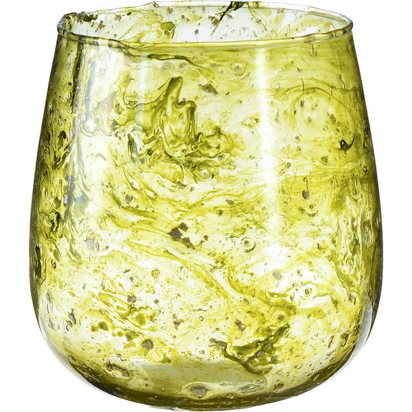 Vaso A Luce Di Vento In Vetro Con Decorazione Vintage Giallo Verde Ø12Cm H12,5Cm-image