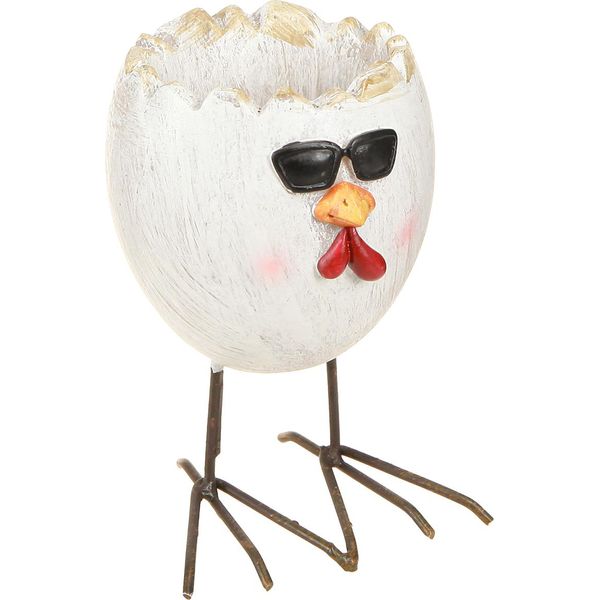 Mini Cachepot Uovo Di Gallina Divertente Decorazione Pasquale H12,5 Cm Set Di 2-image
