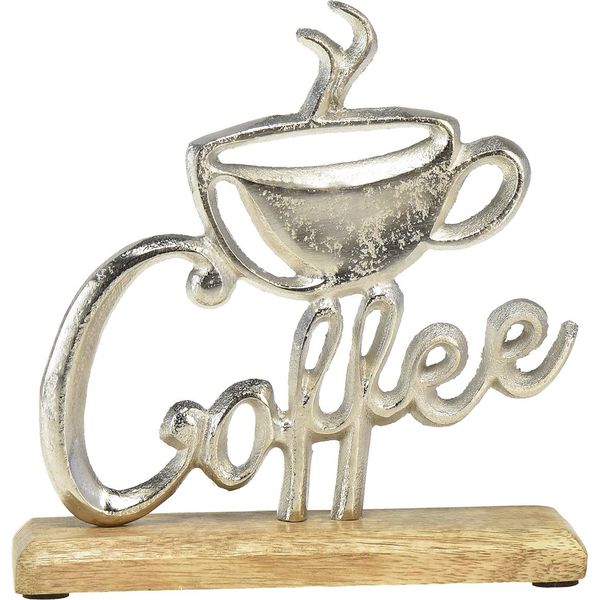 Metallo Legno Decorazione Caffè Natura Argento Stand 25X5X26Cm - Decorazione Caffè Elegante-image