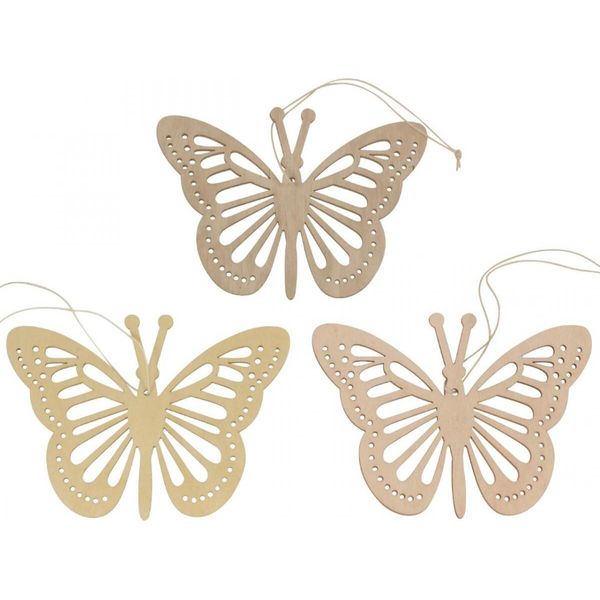 Farfalle Decorative Appendino Legno Beige Rosa Giallo 12Cm 12Pcs Decorazione Primavera Decorazione Estate-image