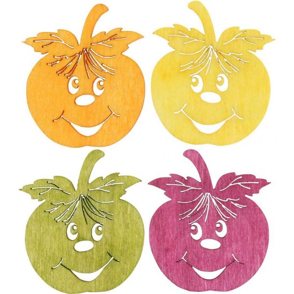 Decorazione A Spargimento Mela Ridente Decorazione Da Tavola Autunnale Mela Di Legno Arancione Giallo Verde Rosa 72 Pz-image