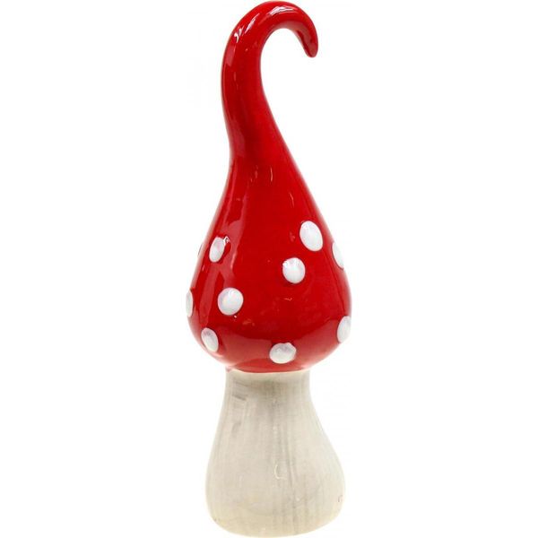 Rospo Decorativo In Ceramica Rossa Bianca Ø6,5 Cm H21 Cm - Decorazione Autunnale, Decorazione Natalizia, Fungo Decorativo-image