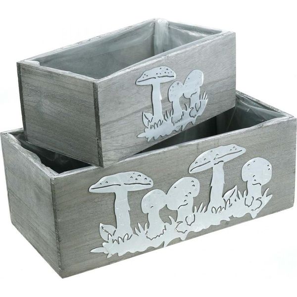 Set Di Cassette In Legno Fly Agaric Decorazione Autunnale Decorazione Giardino Fioriere Vintage Grigio Bianco Set Di 2 L40/30Cm-image
