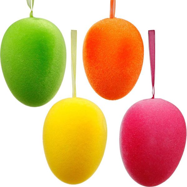 Uova Di Pasqua Colorate E Floccate Da Appendere, Decorazione Primaverile, Uova Decorative Per Il Bouquet Di Pasqua, Set Da 8-image