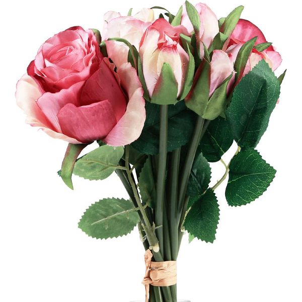Rose Artificiali Rosa Rosa Bouquet Decorativo 29Cm 12 Pezzi Fiori Artificiali Realistici-image