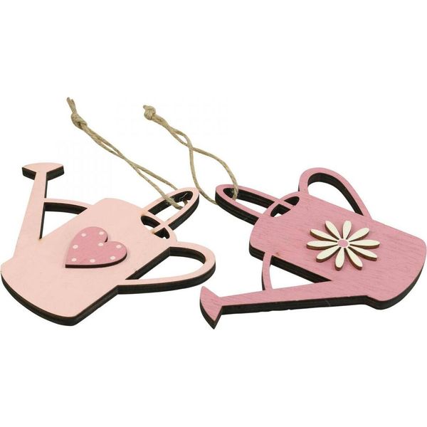 Decorazione Da Appendere Annaffiatoio In Legno Cuore Rosa Decorazione Gancio Primavera Estate 14X12Cm 6Pcs-image