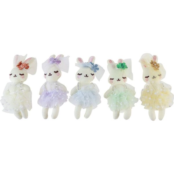 Decorazione Pasquale Coniglietto Peluche Bambina Set Di 5 - Decorazione Coniglietto In Tessuto 12Cm-image