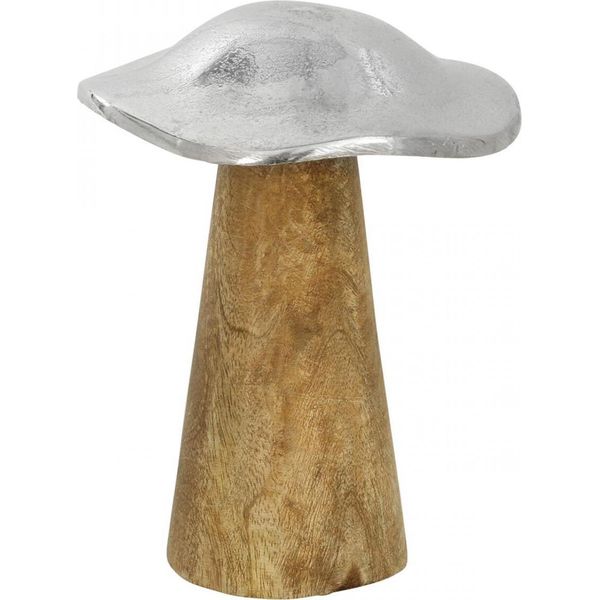 Decorazione Da Tavolo Metallo-Legno Fungo Argento Decorazione Autunno 14Cm-image