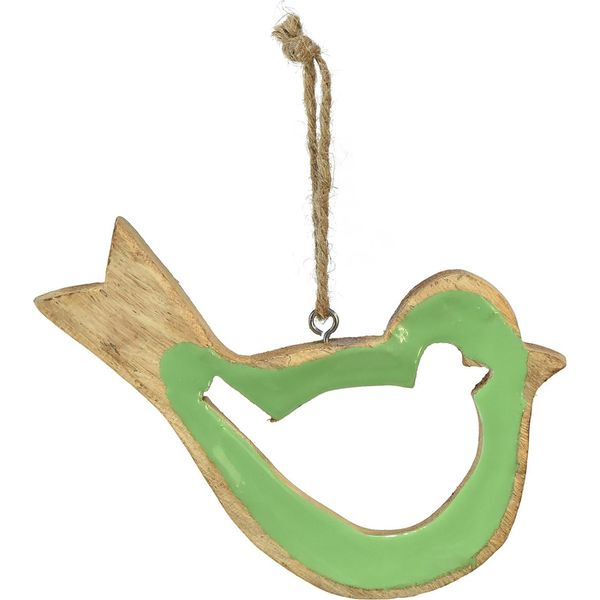 Uccello In Legno Decorazione Appendino Verde Natura 16Cm Decorazione Primavera-image