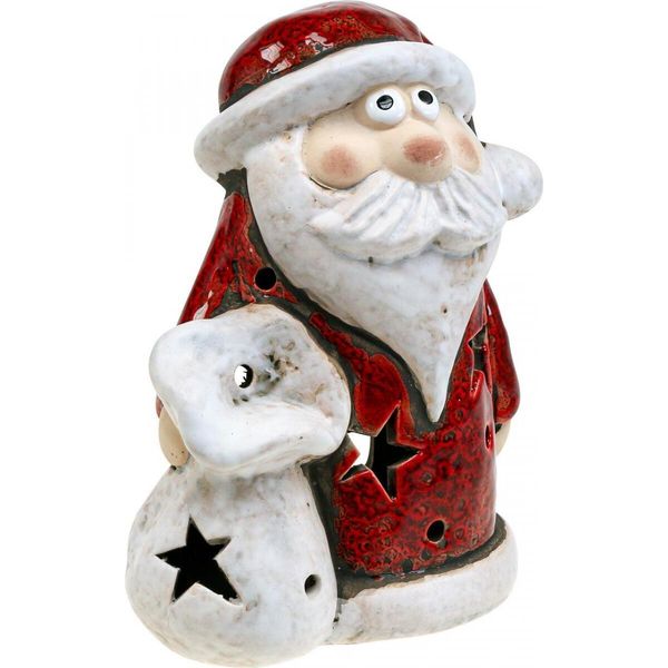 Babbo Natale Portacandele Decorativo Dell'avvento In Ceramica H15Cm-image