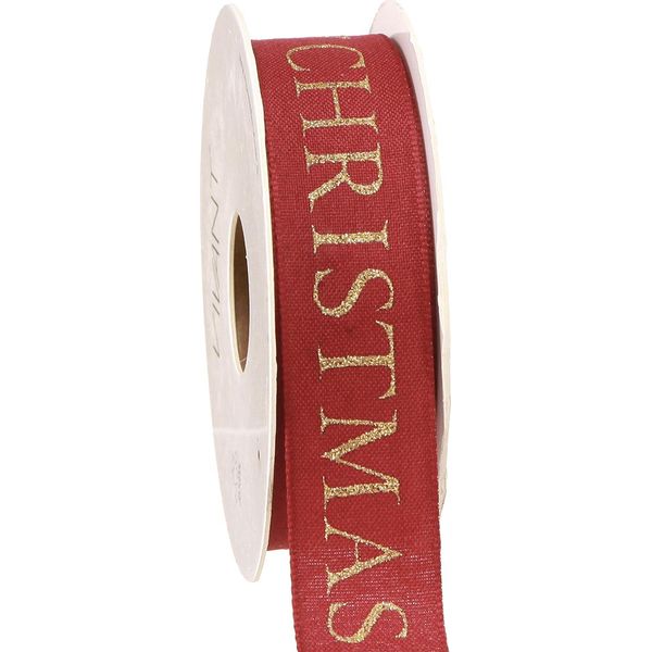 Nastro Natalizio Rosso Oro Buon Natale 25 Mm 15 M Decorazione Regalo Lino-image