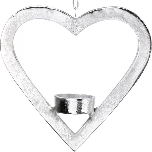 Portacandele Cuore Appeso Decorazione Matrimonio Avvento Metallo Argento 17,5Cm-image