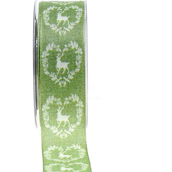 Nastro Decorativo Verde Con Motivo Di Cervo 40 Mm 20 M - Nastro In Stile Country Per Decorazioni Floreali E Natalizie-image