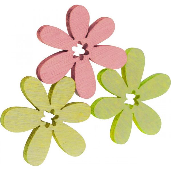 Decorazione In Legno Fiori Sparsi Giallo Rosa Verde Ø2Cm 144Pz Decorazione Artigianale-image