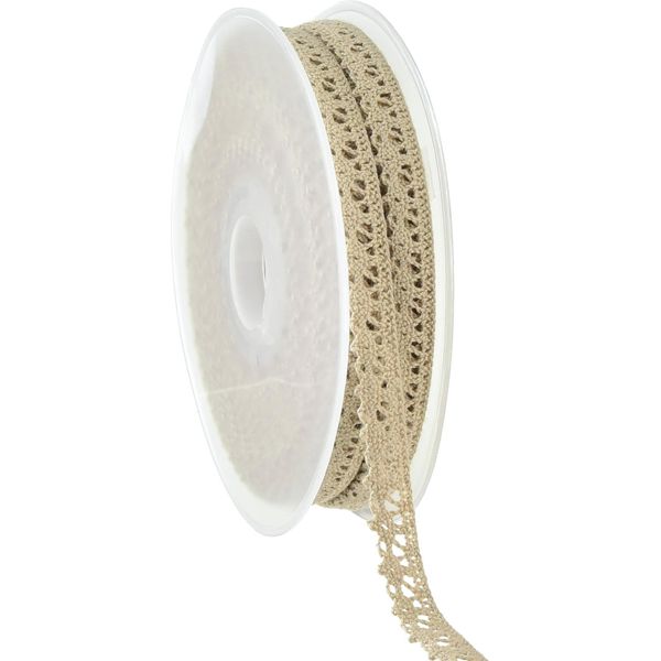 Nastro Decorativo In Pizzo All'uncinetto Beige 12Mm X 20M - Nastro Per Gioielli, Vintage, Matrimonio, Fai Da Te, Decorazione-image