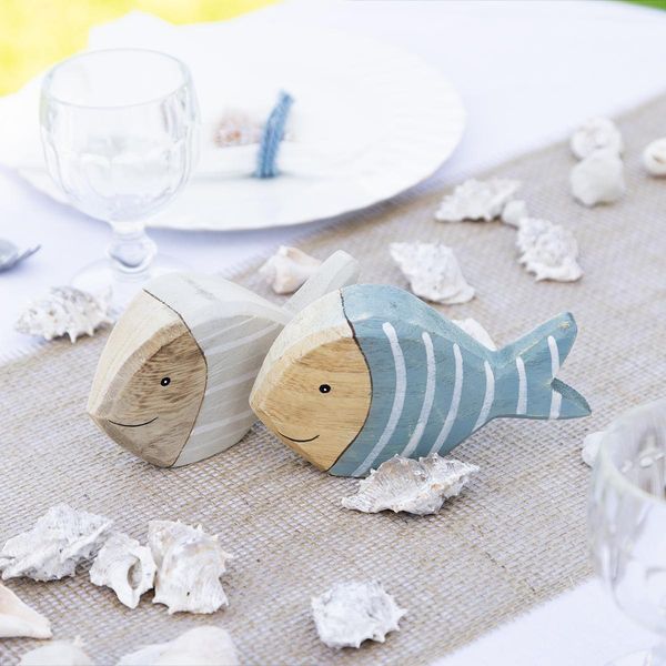 Decorazione Da Tavolo Pesce Di Legno Marittimo 15X8Cm Set Di 2 Pesci Decorativi Decorazione In Legno-image