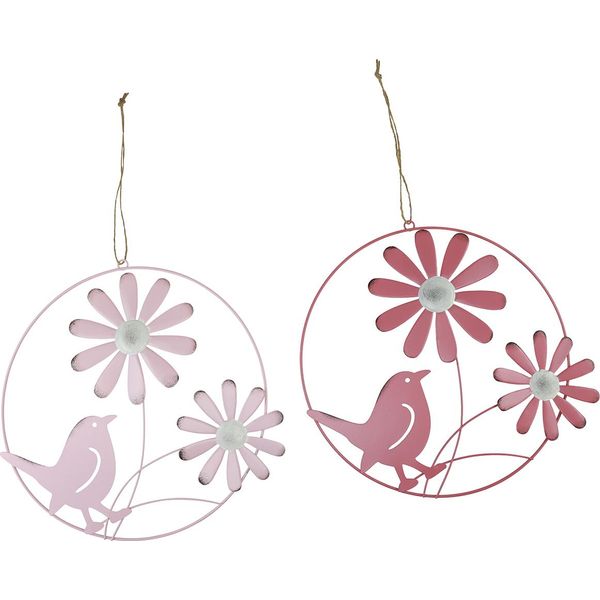 Anello Decorativo In Metallo Appeso Decorazione Fiori Uccello Rosa Rosa Ø30Cm Set Di 2 Primavera Decorazione Parete Decorazione Porta-image