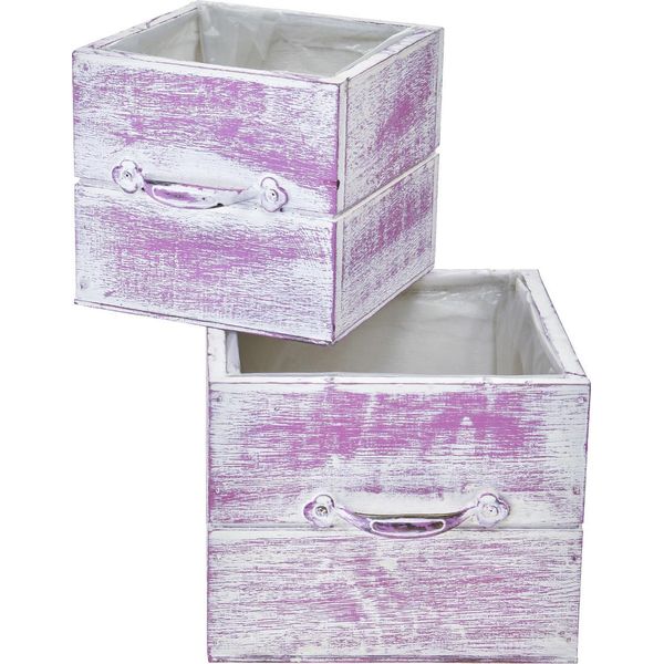 Cassetto Per Fioriera Rosa Bianco Legno Decorazione Vintage Set Di 2 12/15Cm-image