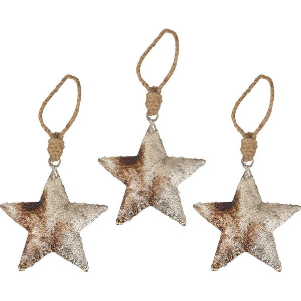 Decorazione Natalizia Appesa Stella Decorazione Albero Di Natale Metallo Argento 11Cm Set Di 3-image
