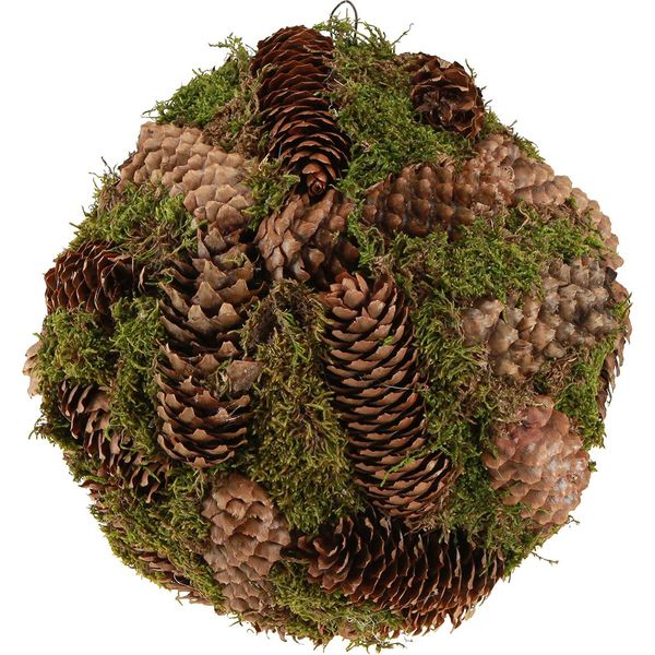 Palla Decorativa Naturale Con Pigne Vere E Muschio Da Appendere, Decorazione Rustica Da Casa, Ø25Cm-image