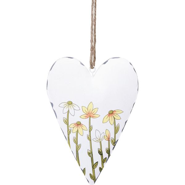 Cuori In Metallo Fiori Bianchi Stile Country Da Appendere Decorazione 14×1,5×20Cm 2 Pezzi-image