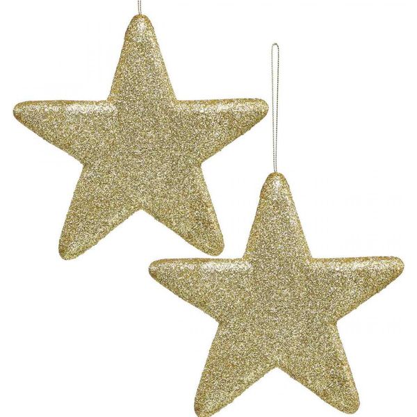 Decorazione Natalizia Ciondolo Stella Oro Glitter 18,5 Cm Set Di 4 - Decorazione Per L'avvento, Natale, Finestra, Decorazione Porta E Ghirlanda-image