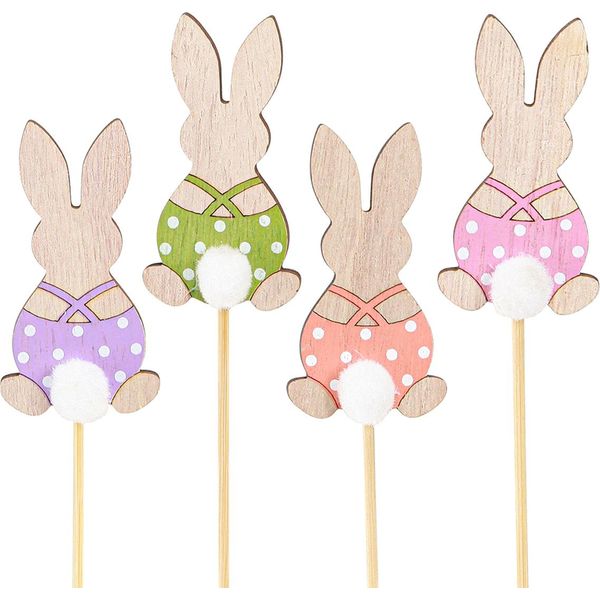 Decorazioni Pasquali In Legno: Coniglietti Colorati Da Infilare Nei Fiori, 6 Cm, Set Da 12 Pezzi, 12 Pezzi-image