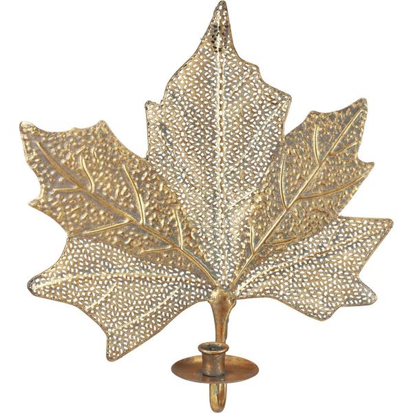 Portacandele Da Parete Foglia D'acero Design Oro Antico Metallo 42Cm Decorazione Autunnale Decorazione Da Parete Vintage-image
