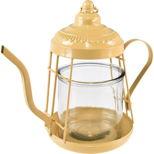 Lanterna Teiera Vintage Decorazione In Vetro Arancione Ø15Cm H26Cm-image