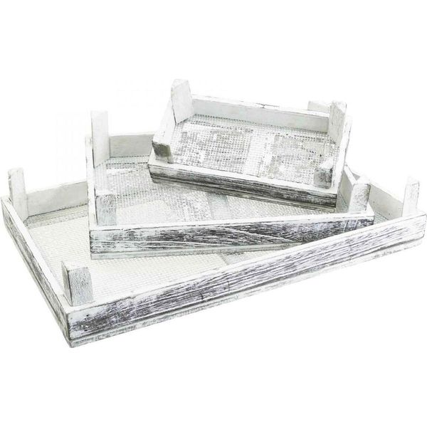 Set Di Vassoi Decorativi, Legno, Shabby Chic, Vassoio Per Composizioni Floreali, Rettangolare, Varie Misure, Set Di 3-image