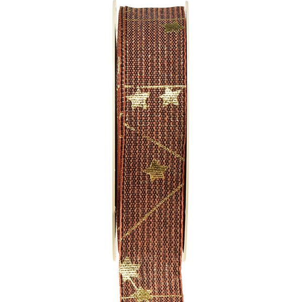 Nastro Di Natale Marrone Oro Con Stelle 25Mm 18M Nastro Decorativo Regali Di Natale-image