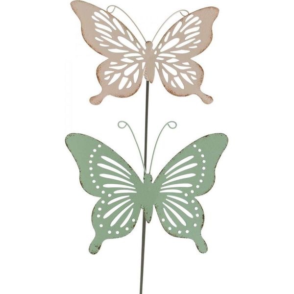 Spina Da Letto In Metallo Farfalla Rosa Verde 10,5X8,5Cm 4Pz - Decorazione Primaverile Giardino Balcone-image