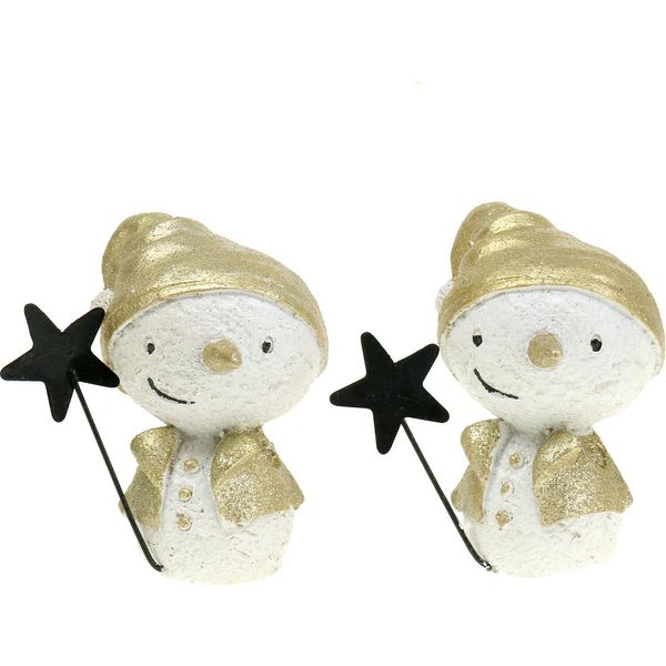 Set Di Pupazzi Di Neve Bianchi/Oro, 7,5 Cm, Decorazione Natalizia 4 Pezzi, Decorazione Da Tavolo-image
