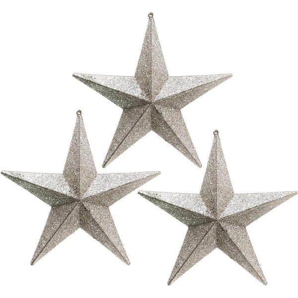 Stelle Glitterate Appese Champagne Ø21Cm Set Di 3 - Decorazione Natalizia Per Albero Di Natale, Ghirlanda E Finestra, 3 Pezzi-image