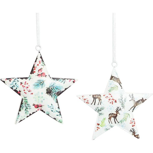 Ciondolo Stella Festiva Cervo Pin Ramoscelli Bacche Decorazione Natalizia Metallo, 6 Pezzi-image
