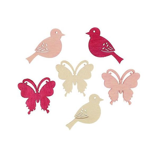 Mini Decorazione A Pioggia Di Primavera Figurine In Legno Uccelli E Farfalle 2Cm Rosa Natura 144 Pezzi-image