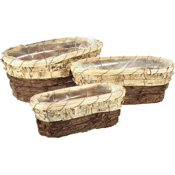 Set Di 3 Vassoi Per Piante, Legno Naturale, Vassoi Decorativi Per Erbe E Fiori, Vassoi Per Fiori In 3 Dimensioni, Impilabili-image
