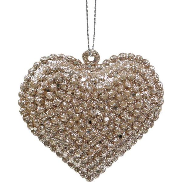 Decorazione Cuore Glitterato Ciondolo Champagne 6X6,5Cm Set Di 12 Decorazioni Da Tavola Per Matrimonio-image