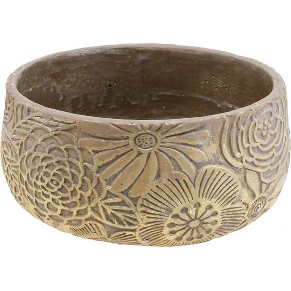 Ciotola Decorativa In Ceramica Dorata A Fiori Marrone Ø23,5 Cm H11,5 Cm - Ciotola Versatile Per Interni Eleganti E Idee Di Decorazione Creative-image