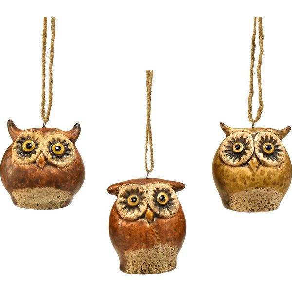 Incantevole Ciondolo Rustico A Forma Di Gufo Marrone - Decorazione Autunnale E Natalizia, 5,6 Cm, Set Da 3-image