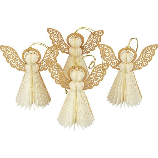 Angelo Di Carta Decorazione Di Natale Angelo Set Di 4 Bianco Oro H12Cm Decorazioni Per L'albero Di Natale Decorazione Per La Tavola Dell'avvento-image
