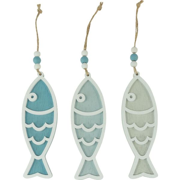 Pesce Appendiabiti Decorativo 12Cm Legno Blu Nautico Decorazione Appesa 9 Pezzi Decorazione Estiva-image