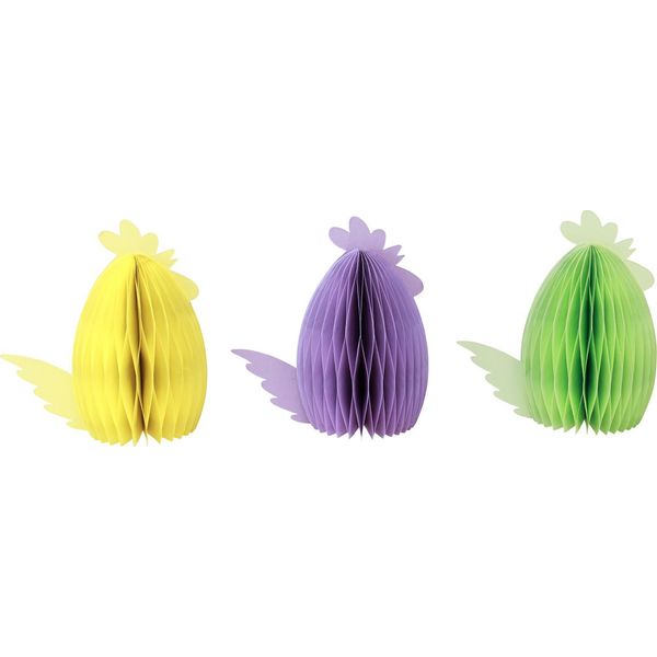 Decorazione Pasquale Galline A Nido D'ape Design Carta Decorazione Da Tavola Giallo Verde Viola Set 3Pcs-image