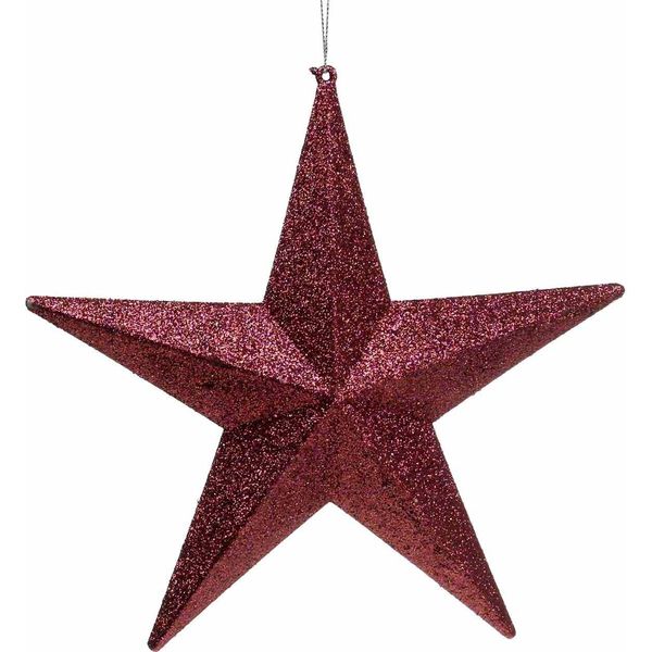 Appendino Decorativo Stella Glitterata Bordeaux 21Cm Set Di 2 Decorazioni Per Albero Di Natale-image