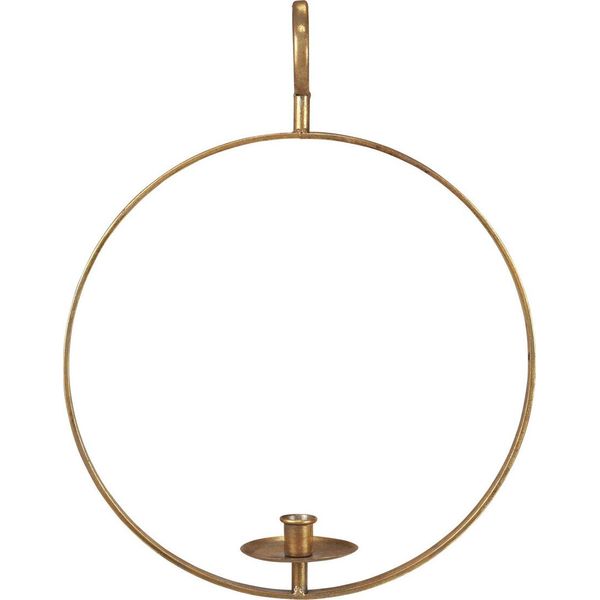 Portacandele A Sospensione Vintage Ø38Cm Decorazione In Metallo Dorato, Anello Per Candele A Bastoncino, H48Cm, Look Scandi-image