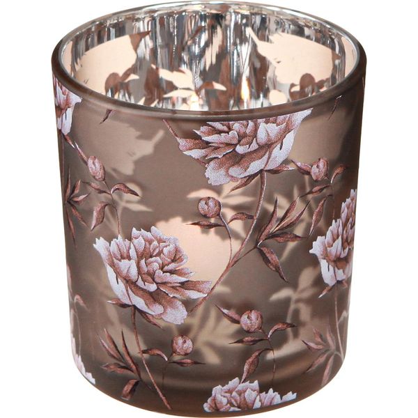Portacandela In Vetro Con Garofani Marroni E Argento 8 Cm, Set Da 4 Pezzi, Decorazione, 4 Pezzi-image