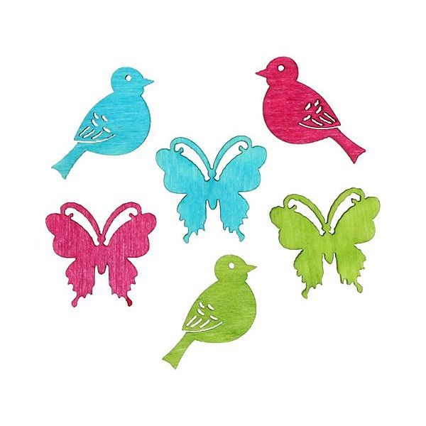 Decorazione A Spargimento Animali In Legno Decorazione Uccelli Farfalle Colorate 2Cm Decorazione Da Tavolo Pasqua Festa Di Compleanno Bambini Set Di 144, PK144 Pezzi-image