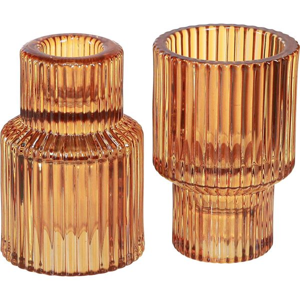 Elegante Portacandele A Bastoncino In Vetro Arancione E Porta Tealight, Altezza 8 Cm, Design Retrò, Set Da 4-image