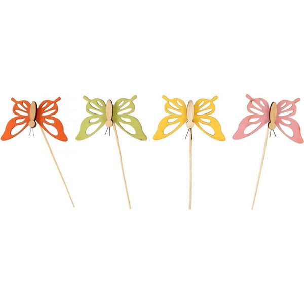 Spina Fiore Farfalla In Legno Decorazione Primavera 8,5 Cm Set Di 12 Colorati-image