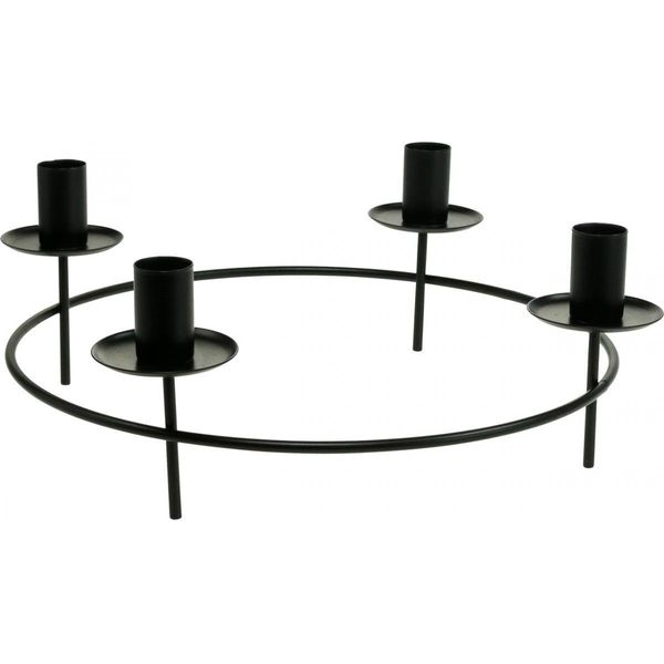 Anello Per Candele Corona D'avvento Portacandele Candele A Bastoncino Metallo Nero Ø28Cm H11Cm-image